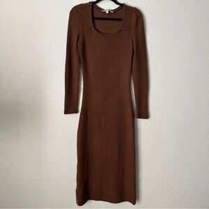 Walter Baker Orla Puff-Shoulder Rib-Knit Midi Dress